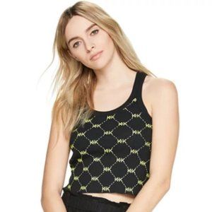 KENDALL & KYLIE Jenner Cropped Ribbed Layered Layering Tank Top Black & Neon L